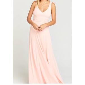 Show Me Your Mumu Dress Womens Medium Blush Pink Jenn Maxi V-Neck Gown Made USA